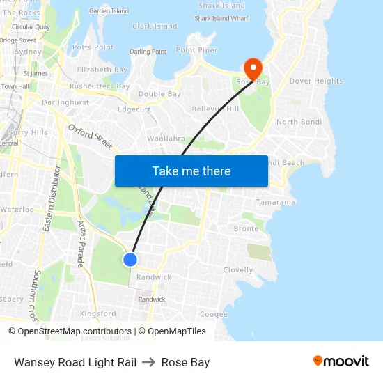 Wansey Road Light Rail to Rose Bay map