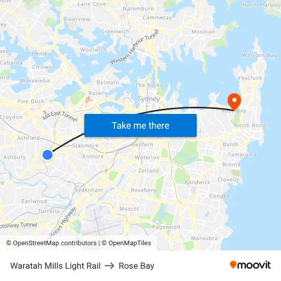 Waratah Mills Light Rail to Rose Bay map