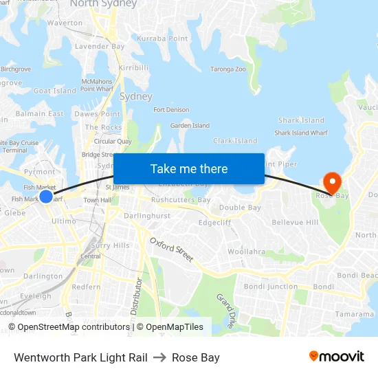 Wentworth Park Light Rail to Rose Bay map