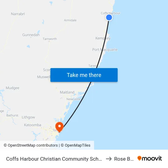 Coffs Harbour Christian Community School to Rose Bay map