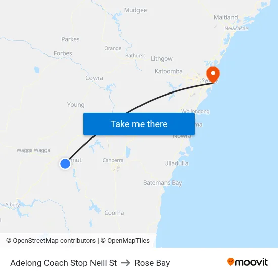 Adelong Coach Stop Neill St to Rose Bay map