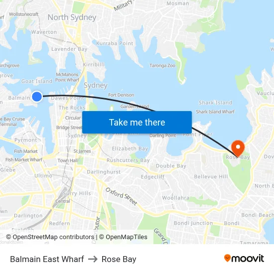 Balmain East Wharf to Rose Bay map