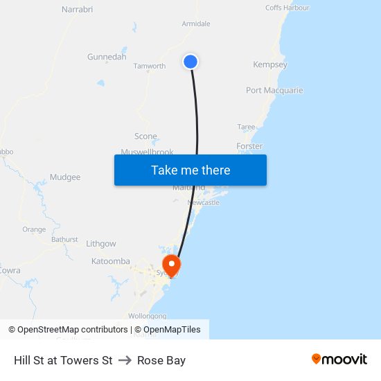 Hill St at Towers St to Rose Bay map