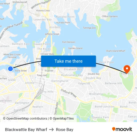 Blackwattle Bay Wharf to Rose Bay map