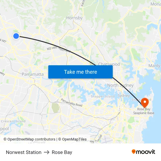 Norwest Station to Rose Bay map