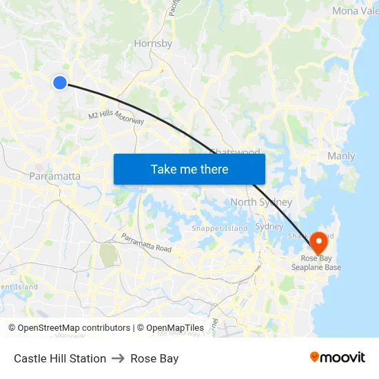 Castle Hill Station to Rose Bay map
