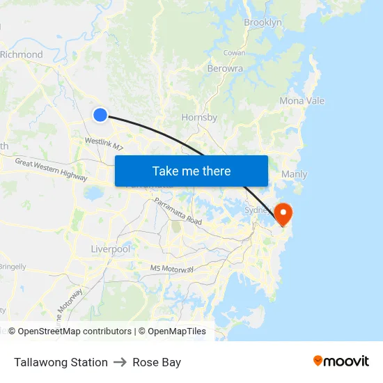 Tallawong Station to Rose Bay map