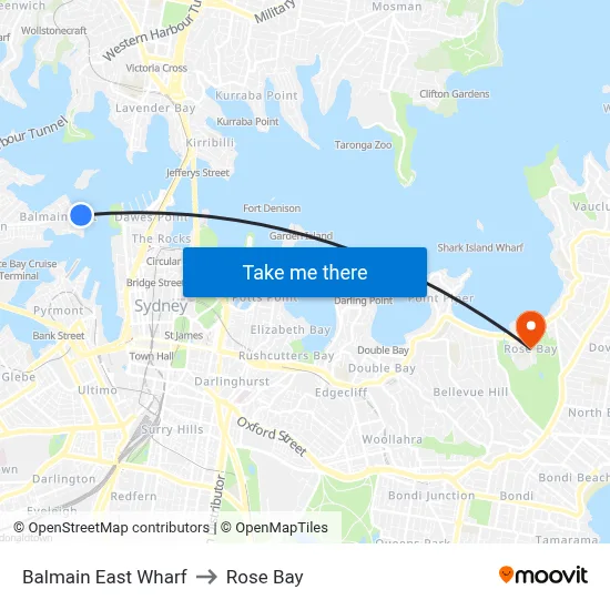 Balmain East Wharf to Rose Bay map