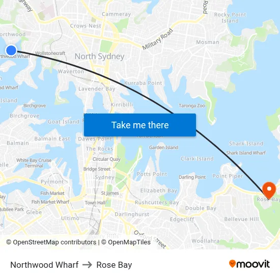 Northwood Wharf to Rose Bay map