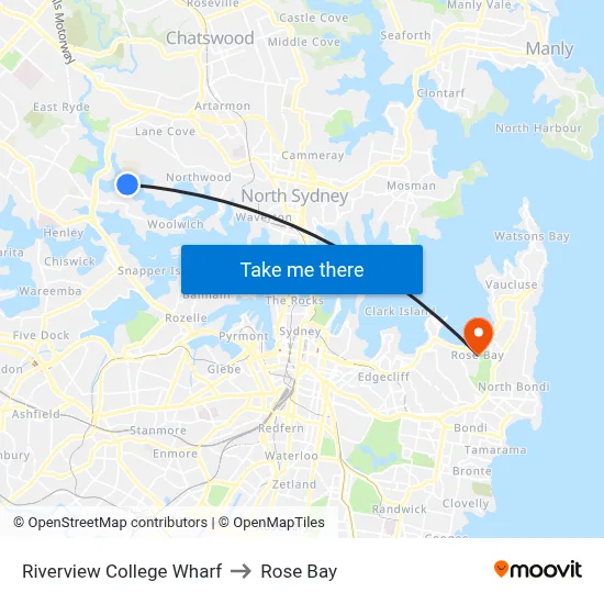 Riverview College Wharf to Rose Bay map