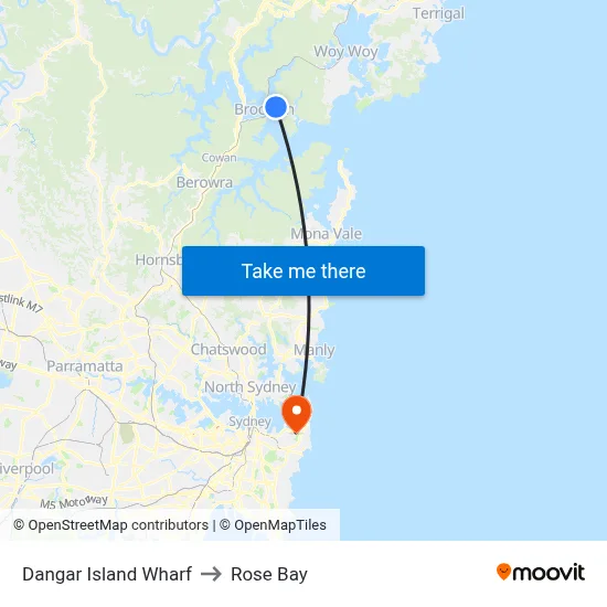 Dangar Island Wharf to Rose Bay map