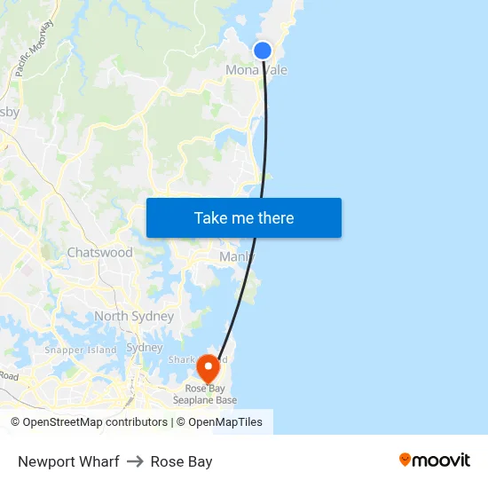 Newport Wharf to Rose Bay map