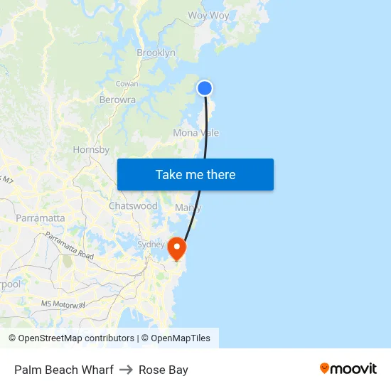 Palm Beach Wharf to Rose Bay map