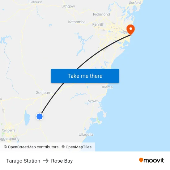 Tarago Station to Rose Bay map