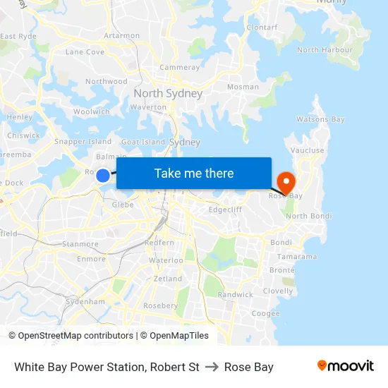 White Bay Power Station, Robert St to Rose Bay map