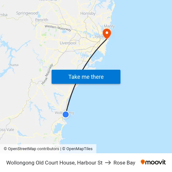Wollongong Old Court House, Harbour St to Rose Bay map