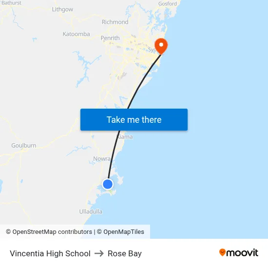 Vincentia High School to Rose Bay map