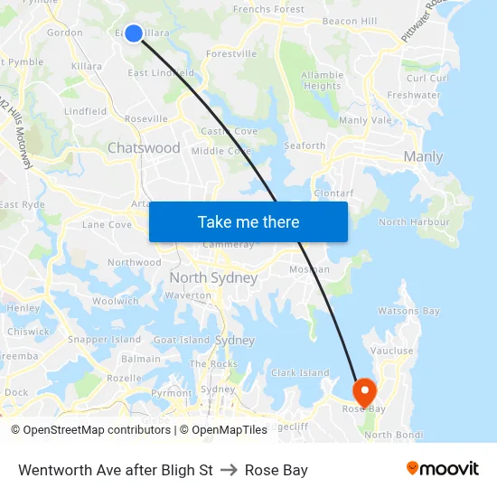 Wentworth Ave after Bligh St to Rose Bay map