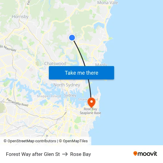 Forest Way after Glen St to Rose Bay map