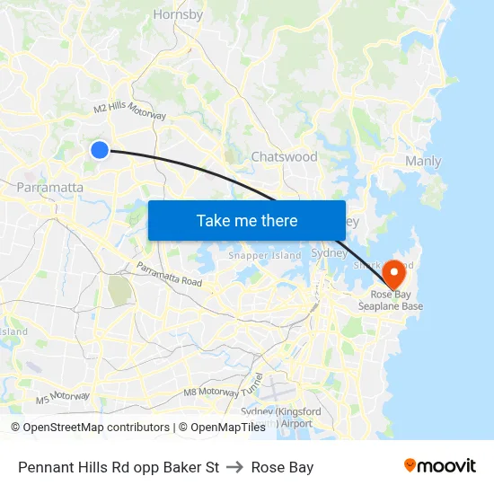 Pennant Hills Rd opp Baker St to Rose Bay map