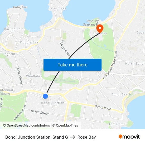 Bondi Junction Station, Stand G to Rose Bay map
