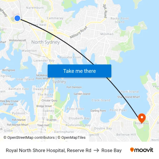 Royal North Shore Hospital, Reserve Rd to Rose Bay map