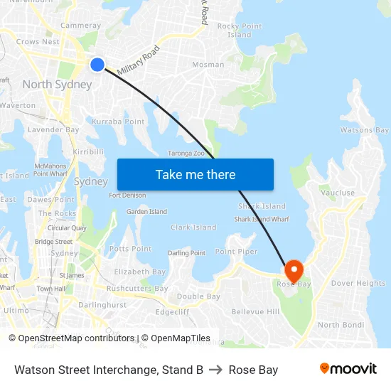 Watson Street Interchange, Stand B to Rose Bay map