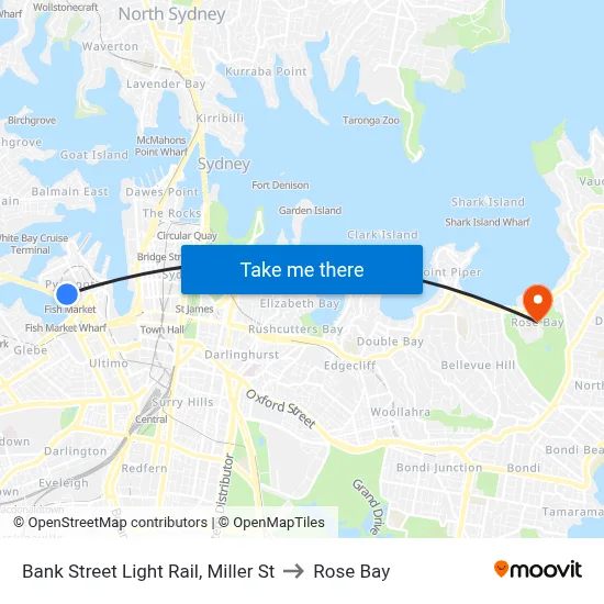 Bank Street Light Rail, Miller St to Rose Bay map