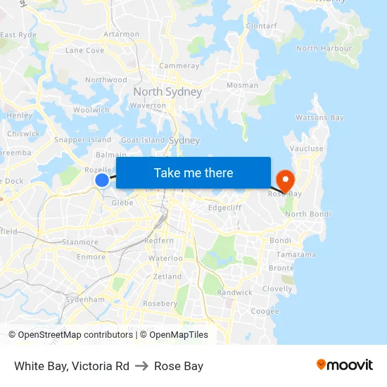 White Bay, Victoria Rd to Rose Bay map