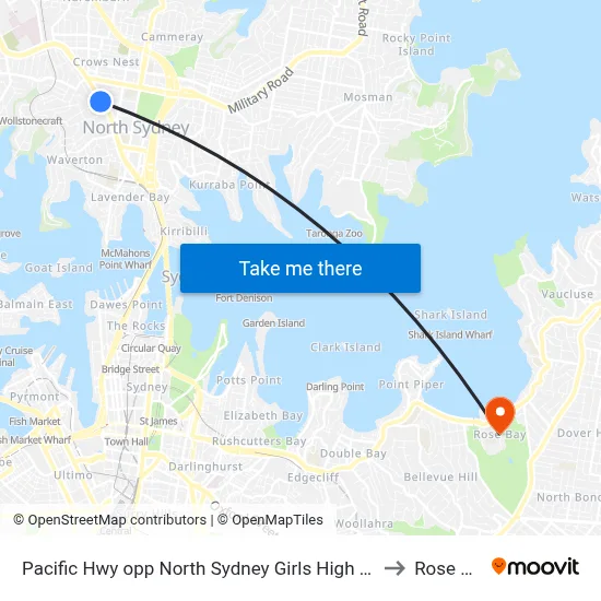 Pacific Hwy opp North Sydney Girls High School to Rose Bay map