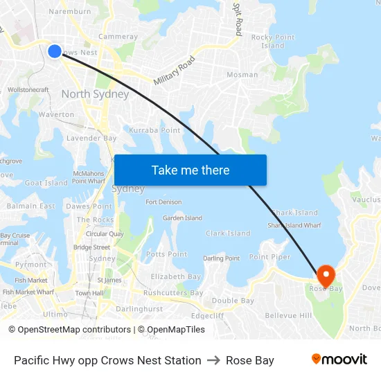 Pacific Hwy opp Crows Nest Station to Rose Bay map