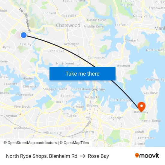 North Ryde Shops, Blenheim Rd to Rose Bay map