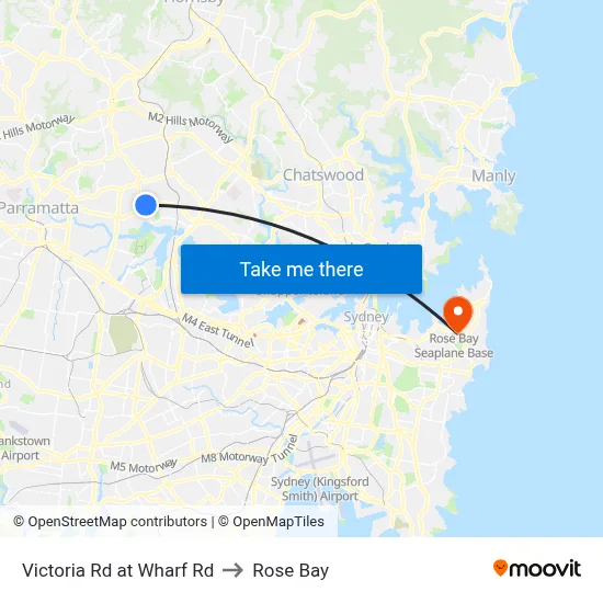 Victoria Rd at Wharf Rd to Rose Bay map