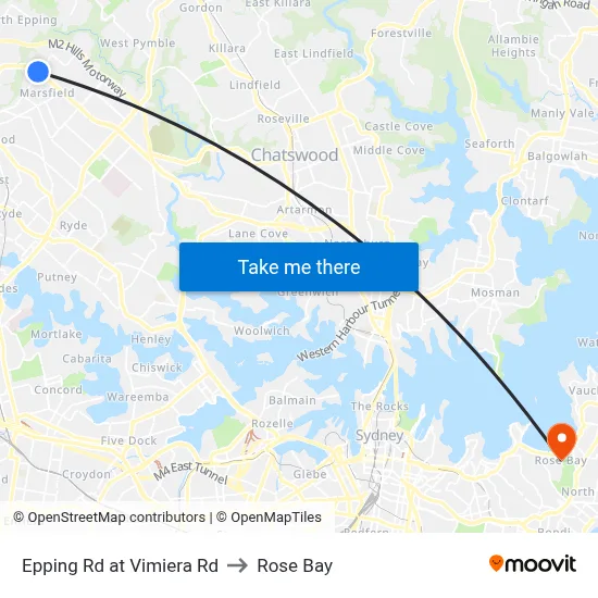 Epping Rd at Vimiera Rd to Rose Bay map