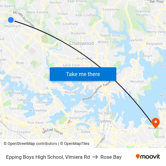 Epping Boys High School, Vimiera Rd to Rose Bay map