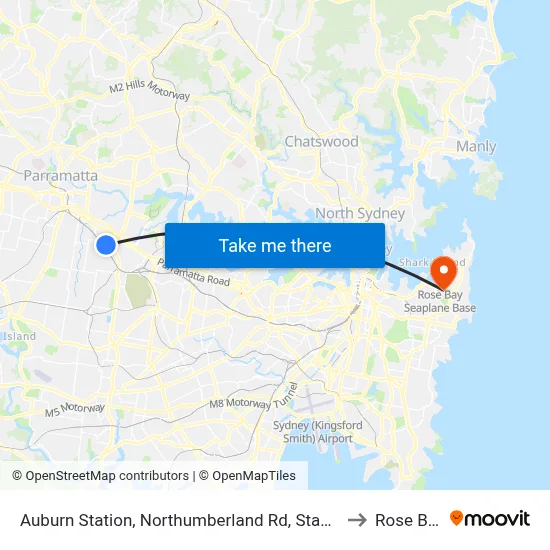 Auburn Station, Northumberland Rd, Stand C to Rose Bay map
