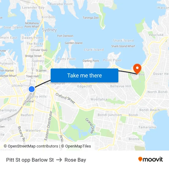 Pitt St opp Barlow St to Rose Bay map