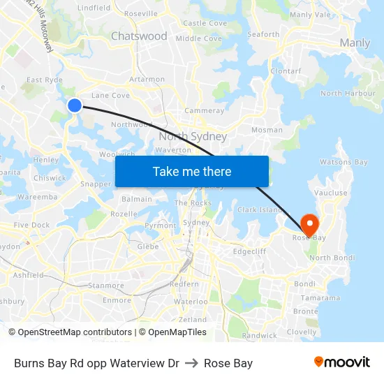 Burns Bay Rd opp Waterview Dr to Rose Bay map