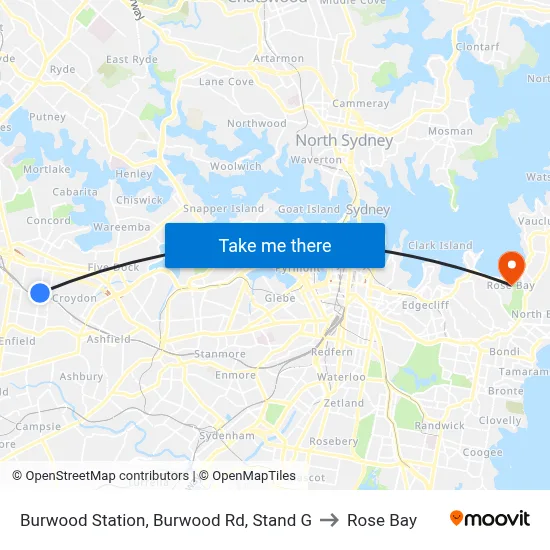 Burwood Station, Burwood Rd, Stand G to Rose Bay map