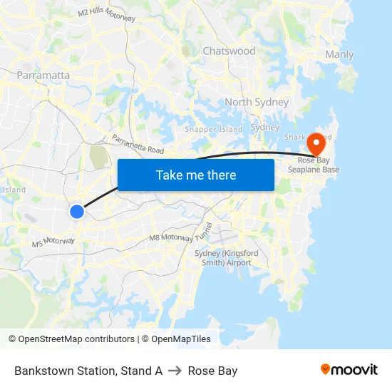 Bankstown Station, Stand A to Rose Bay map