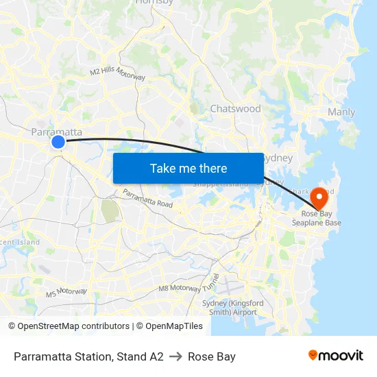 Parramatta Station, Stand A2 to Rose Bay map