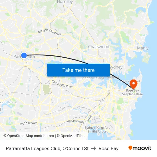 Parramatta Leagues Club, O'Connell St to Rose Bay map