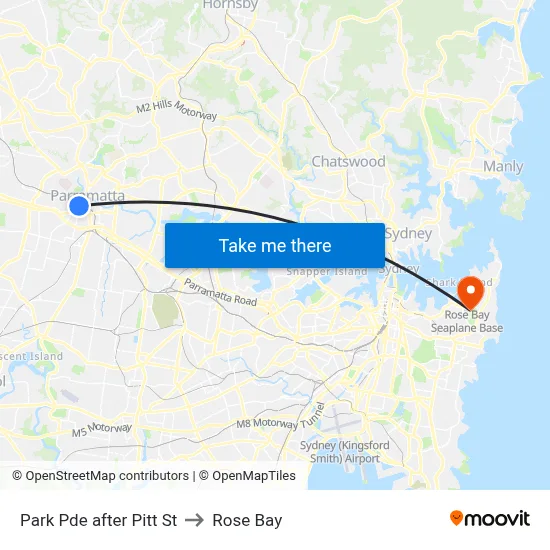 Park Pde after Pitt St to Rose Bay map