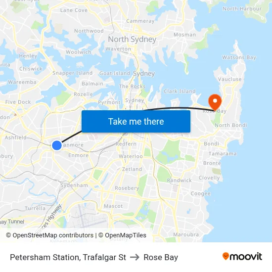 Petersham Station, Trafalgar St to Rose Bay map