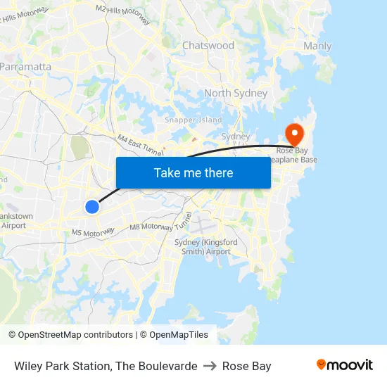 Wiley Park Station, The Boulevarde to Rose Bay map