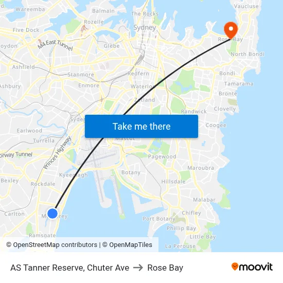 AS Tanner Reserve, Chuter Ave to Rose Bay map
