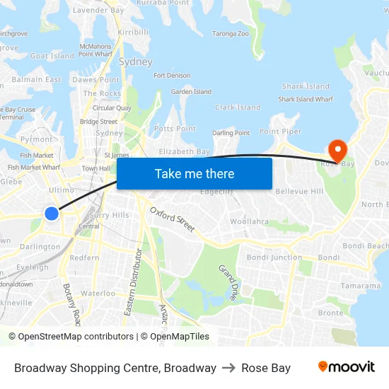 Broadway Shopping Centre, Broadway to Rose Bay map