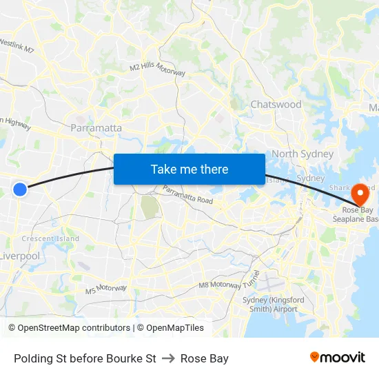Polding St before Bourke St to Rose Bay map