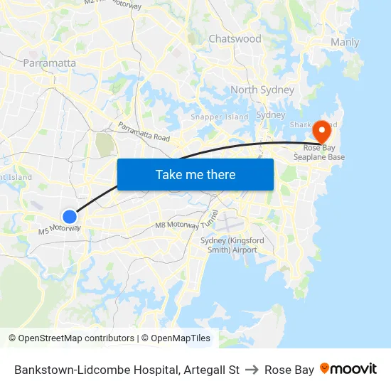 Bankstown-Lidcombe Hospital, Artegall St to Rose Bay map