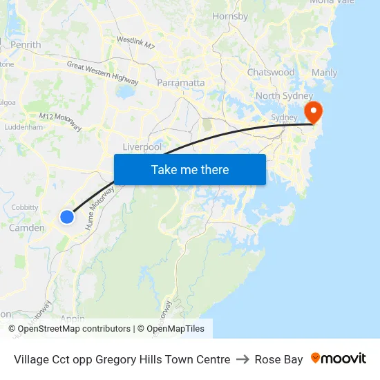 Village Cct opp Gregory Hills Town Centre to Rose Bay map